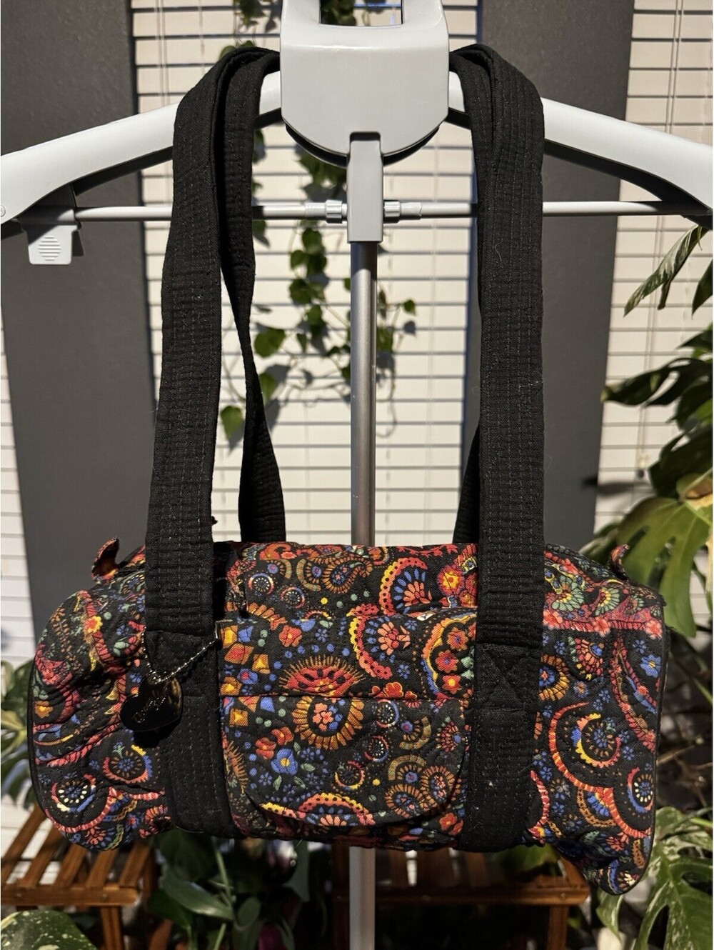 Donna Sharp Small Quilted Patchwork Duffle Hanging Bag with Black Strap